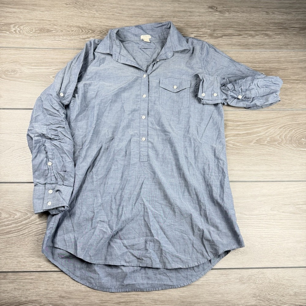 J Crew Women's Chambray Long Sleeve Button Front Tunic Top Blue Medium - Picture 2 of 7